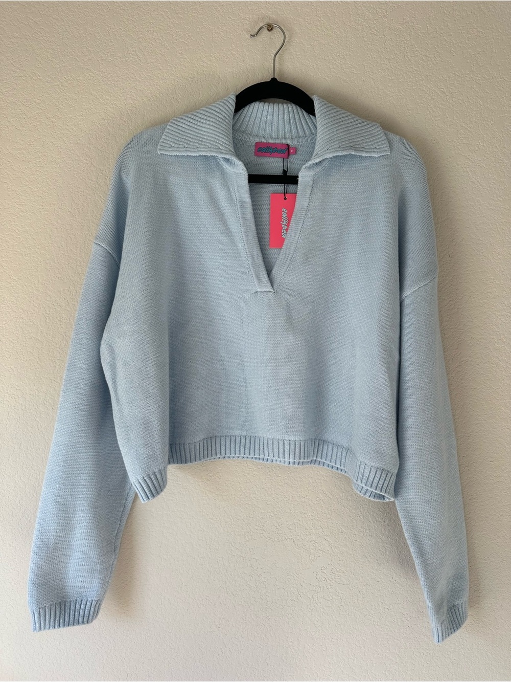 Edikted Marcie Oversized Cropped Sweater size Med Light Blue NWT